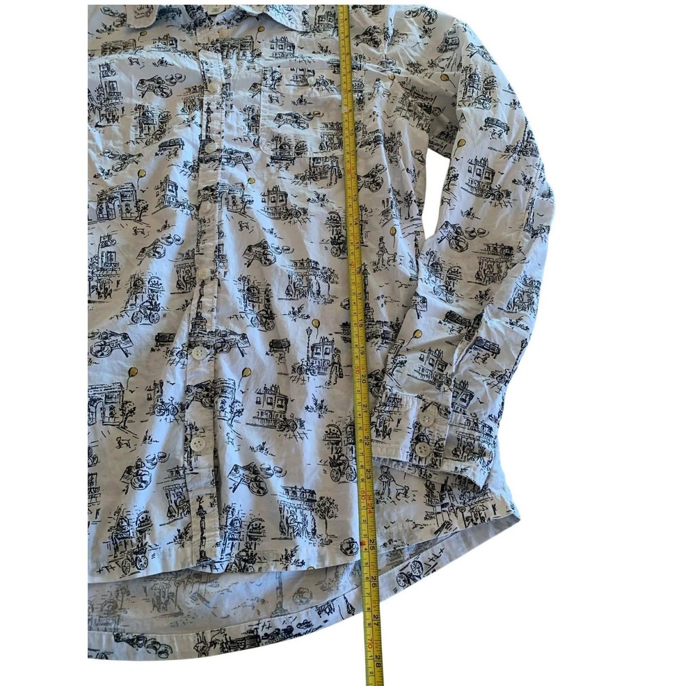 Caslon Button Down Shirt Small White Paris Print Long Sleeve Cotton Travel - Picture 5 of 8